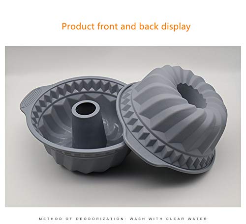 Grade Fluted Round Cake Pan,Silicone Baking Molds-Professional Non-Stick Pound Mold With handle,9 Inches Tube Bakeware Gray (Gray)