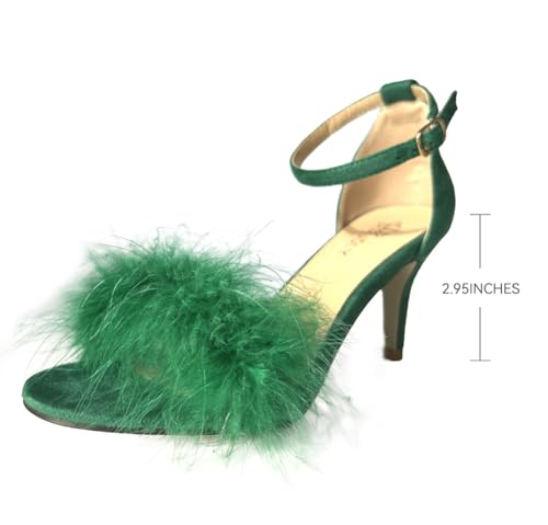 MMJULY Women's Open Toe Ankle Strap Fluffy Feather Stiletto High Heel Dress Sandal2