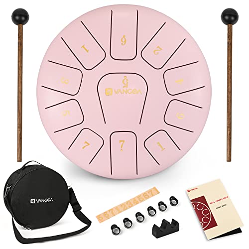 Tambor de Lengüeta de Acero Apto para Infantil,adulto, 8 Pulgadas 11 notas, Handpan drum C Instrumento de percusión for meditación relajación de yoga con Mazos y Bolsa de Transporte Rosa