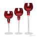 Hosley Set of 3 Crackle Glass Tealight Holders - Your Choice of Colors - 12 Inch, 10 Inch, 9 Inch (5-Red)