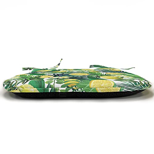 Ambesonne Nature Chair Seating Cushion Set Of 4, Tropical Plants With Large Evergreen Leaf Lemon Botany Palm Jungle Graphic, Seat Pads For Office With Anti-Slip Backing, 16"X16", Forest Green #TOP2
