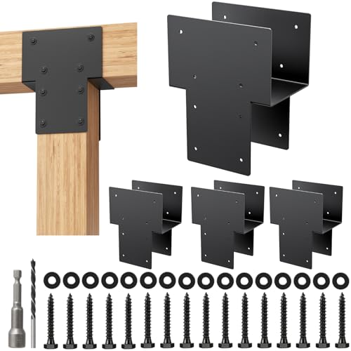 6x6 Post Caps Tie Brackets (Actual 5.5"x5.5") -4 Pack Heavy Duty Galvanized Steels Pergola Connector Brackets for Wood Posts, Gazebo & Deck Beams (Black)