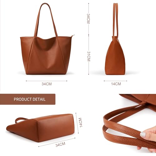 Image of KALIDI Large Tote Bag Vegan Leather Casual Zipper Work Bag Weekender Hobo for Women 16L Oversize Shoulder Travel Purse