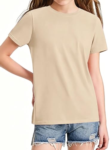 Image of HOTIAN Girls T Shirts 100% Cotton Short Sleeve Tops Kids Summer Casual Crewneck Basic Tees 3-14 Years