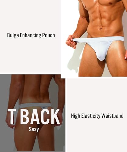 Men's Sexy Thong Underwear Bulge Enhancing Pouch T-Back G-Strings Stretch Bikini 3 Pack4