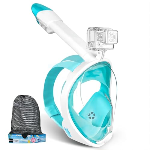 シュノーケルマスク シュノーケル フルフェイス型 180°超広角 スポーツカメラを設置可能 曇り止め UVカット 強化ガラス 高透過率 水漏れ防止 シュノーケルマスク 自由に呼吸可能 男女兼用 収納バッグ付き