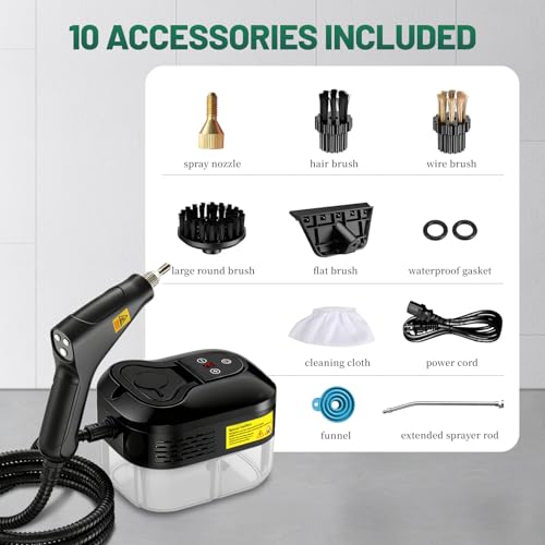 Image of 2500W Handheld Steam Cleaner, 15s Fast Heat-Up High Temp Pressurized Steamer, 1.2L Large Tank, Portable Steam Cleaning Machine for Home, Kitchen, Bathroom, Car, Grout & Furniture (Black)