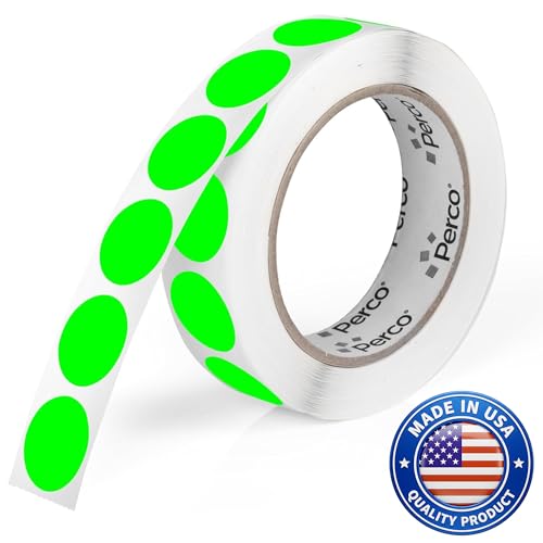 Perco Fluorescent Green Round Circle Dot Sticker 1-Inch Labels with Easy-Tear Perforation, 1,000 Stickers per Roll - In Stock, Approved & Available Labels, High Visibility, Strong Adhesive—Made in USA