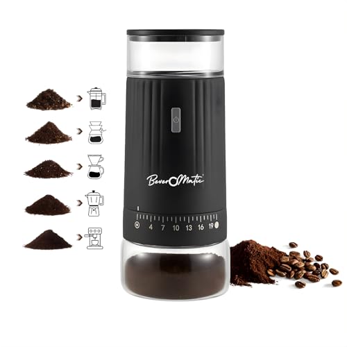 Image of Rechargeable Electric Coffee Grinder | 19 Grind Settings, Ceramic Conial Burr, Stainless Steel Housing, 60 Grams Bean Capacity,1600 MAH Battery, Auto Cut Off