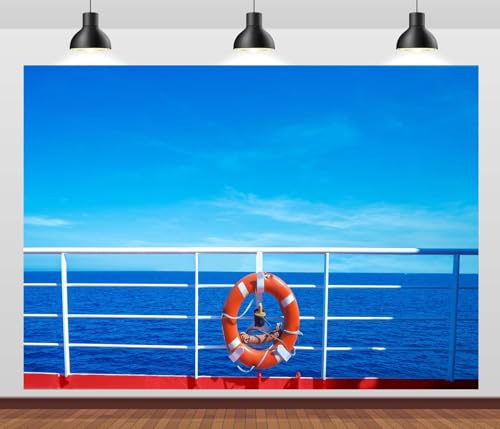 CORFOTO 9x6ft Fabric Cruise Ship Deck Background Summer Blue Sea Sky Cruise Deck Party Decorations Sea Travel Cruise Birthday Party Photoshoot Props -  N2-A25326-96