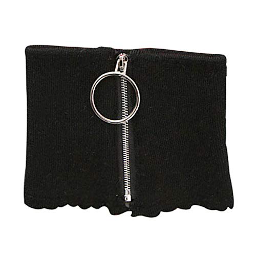 Knitted Collar For Women Men Detachable High Collar Scarves Lapel Wrap Zipper Choker For Off Shoulder Clothing Black #TOP1