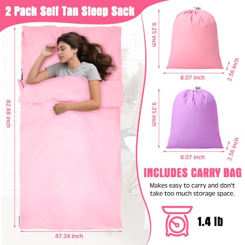 SmoothNovelty 2 Pack Sleeping Bag Liner Portable Polyester Microfiber Adult Sleep Sack with Pocket Bag Travel Self Tan Sheets for Hotel Summer Camping Hiking Business Outdoor Indoor(Pink, Purple) - Thumbnail 2