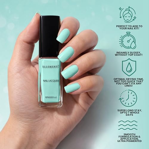 Image of OCEAN POP Vegan Nail Polish Mint Green Color | Long Lasting Chip Resistant Formula | Quick Dry Glossy Finish | Non Toxic & Cruelty Free Nail Paint for Women | 10 ml