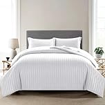 My home store King Size Duvet Cover Sets - Hotel Quality Satin Stripes Quilt Cover Bedding Sets with 2 Pillowcases - Soft, Breathable Reversible Microfiber Bed Covers