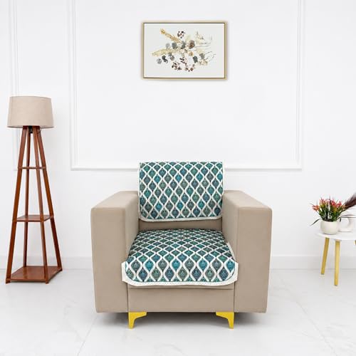 Image of Homerz Premium 'Maharaja Paradise Series' Sofa Cover | Net Fabric Sofa Cover | Washable, Anti-Dust Backed & Wrinkle Resistant Cover (Aqua Lattice, 1 Seater, Seat Cover with Backrest)