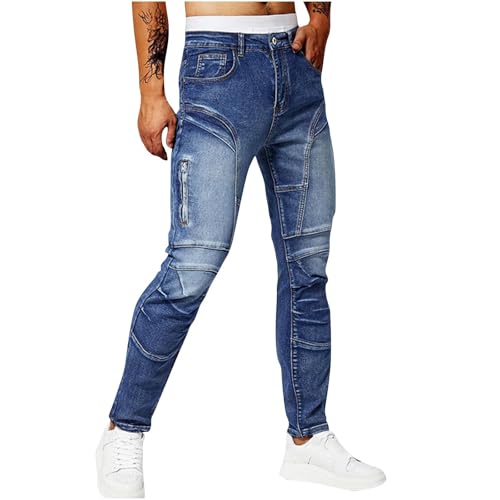 Men's Denim Pants Casual Stylish Steampunk Motorcycle Y2k Pants Distressed Slim Fit Tapered Trousers Jeans Streetwear