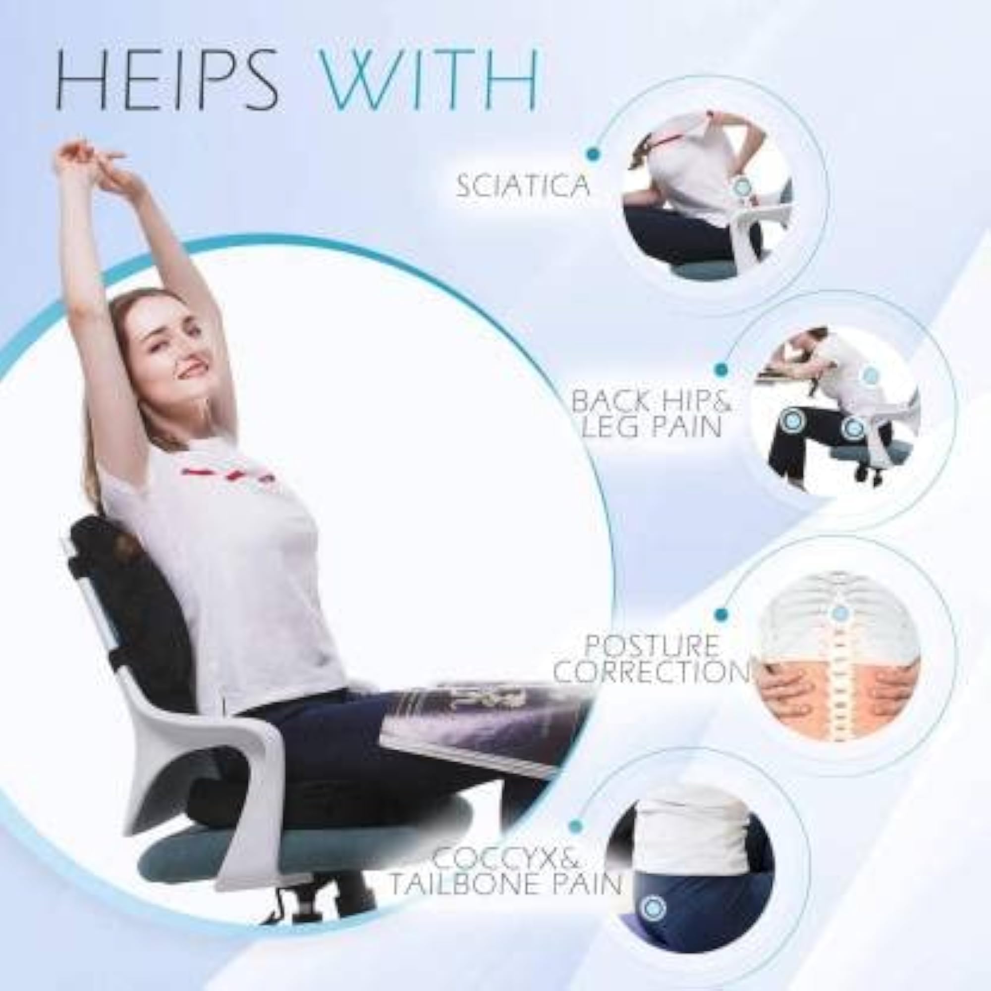 Coccyx Memory Foam Seat Cushion for Tailbone Pain Relief