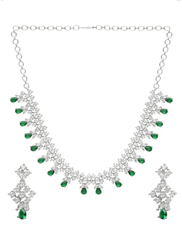 Image of Yellow Chimes Jewellery Set for Women and Girls American Diamond Jewellery Set | Rosegold Rhodium Plated AD Necklace Set for Women | Birthday Gift for Girls & Women
