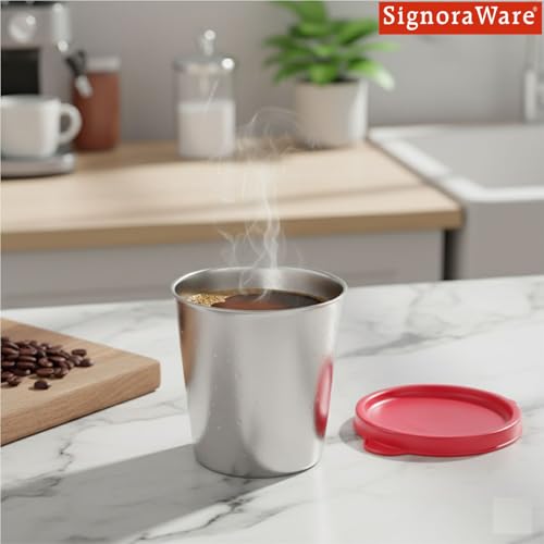 Image of SignoraWare Bitsy Stainless Steel Container /Tumbler | Airtight & Leakproof | Compact, Durable & Stylish Storage | Ideal for School, Office & Outdoor Use (225ml | Red)