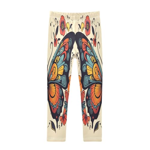 Toddler Girls Leggings Printed Yoga Pants Leggings Butterfly Orange Floral for Kids