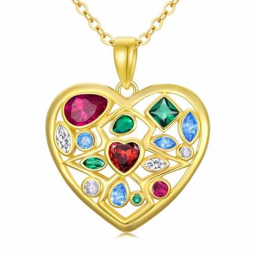 Gemstone Necklaces for Women 14K Yellow Gold Plated Silver Colorful Pendant Necklace Multicolor Cubic Zirconia Heart Pearshaped Jewelry for Mother Wife Daughter