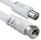 Cubierta de PVC resistente 1aTTack 7117278 - Cable de conexión coaxial y satélite (Conector F Macho a Conector coaxial Macho, 2,5 m), Color Blanco