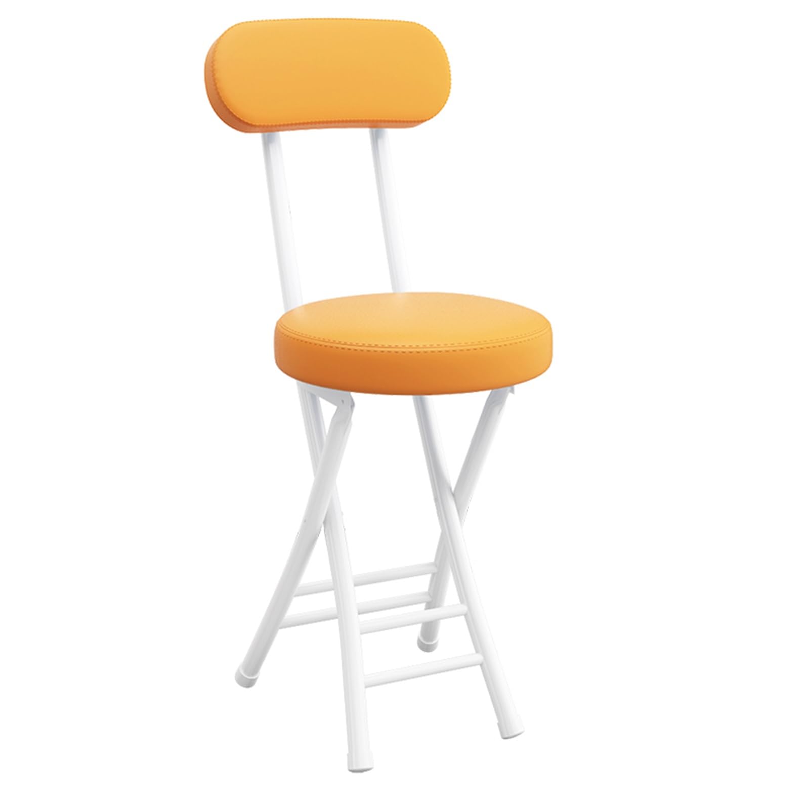 Sgabello Pieghevole Portatile con Schienale, Sgabello Rotondo Imbottito in Pelle, Seduta Imbottita per Cucina, Sala da Pranzo, Esterni - Compatto Ed Elegante