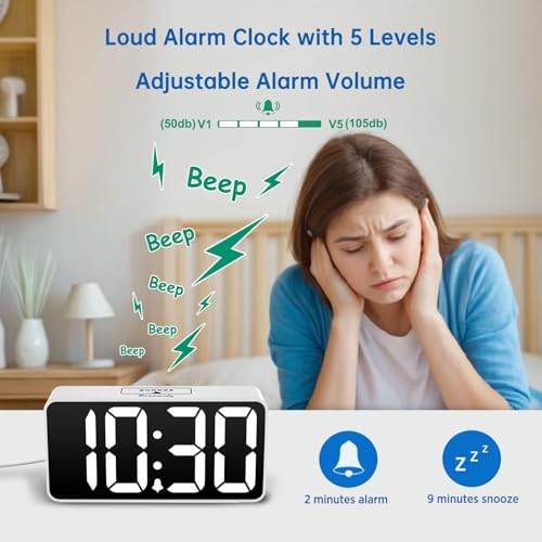 Image of DreamSky Small Digital Alarm Clock for Bedroom, RGB Desk Clock for Kid Girl | Electric Clock with Large Numbers for Bedside Nightstand, Dimmer, Adjustable Alarm Volume, USB Port, USB-C Adapter Powered