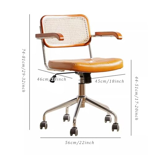 Chaise de bureau en rotin réglable avec dossier ergonomique naturel