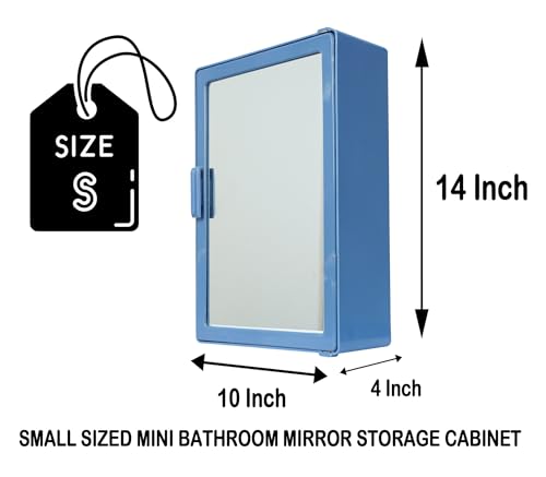Image of PGen Small Size Mini Wall Mounted Mirror Storage Cabinet Organiser Shelf for Bathroom Kitchen Washbasin Dressing Room (Navy Blue)