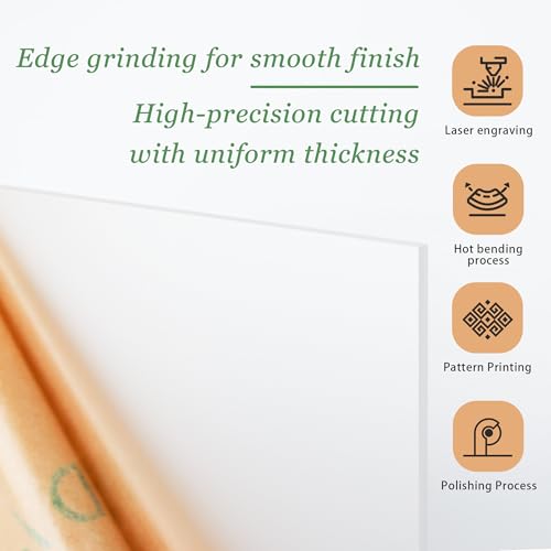 Image of Lesnlok 24 x 24 Frosted Acrylic Sheet 1 /4 inch Thick 6mm 1 Piece Bouble Sided Frosted Plexiglass Sheet,Transmittance 86%, for Decoration (1, Frosted Transparent, 24 x 24 x 1 /4)