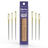 The Quilted Bear Agujas de coser Gold Eye Knitters – 6 agujas de hilo de ojos grandes en una caja de madera grabada de primera calidad para coser a mano y ganchillo (varios tamaños)