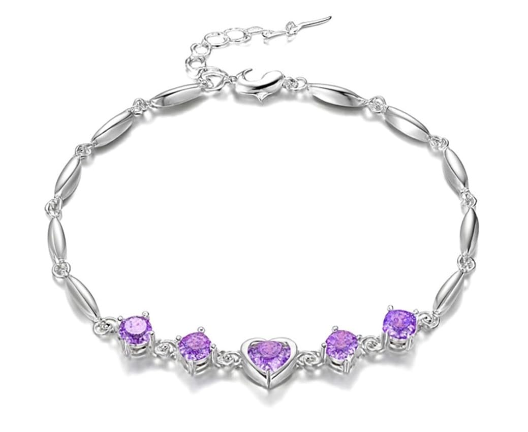 Copper Sterling Silver Plated Heart Shape Designed Charm Bracelet for Women (Pack of 1,Purple)-image-33