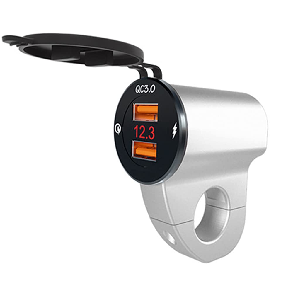 Baceyong wasserdicht 12 V Motorrad QC3.0 Dual USB -Ladeanschlussstromadapter mit digitalem Voltmeter für Smartphones, Tablets und GPS