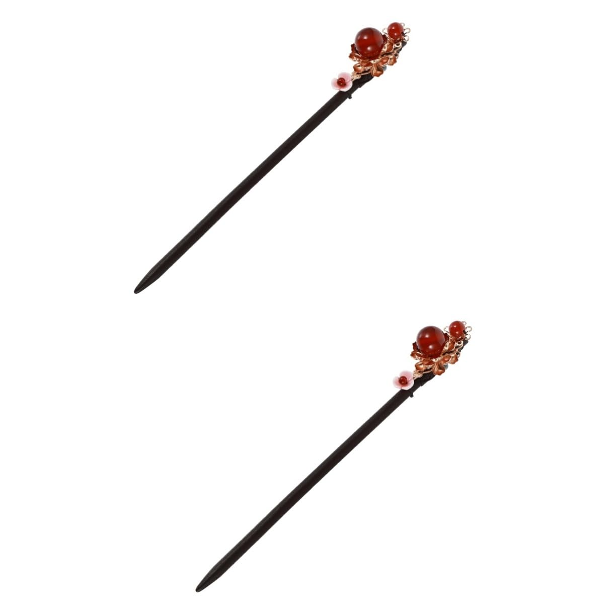 NOLITOY 2 Pcs Classical Long Hairpin Bride Misty Rain Lotus Wooden