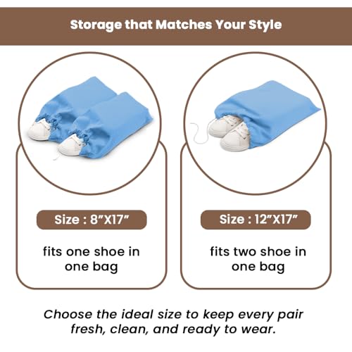 Image of LFH Cotton Rich Shoe Storage Bags with Drawstring, Dustproof Breathable Reusable Organizer, Perfect For Travel, Dorm, Hotel, College, Gym, Easy to Carry, Machine Washable 8 inchx17 inch (Pack of 4) - Sky Blue