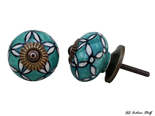 Image of Indian-Shelf 10 Pack Green Dresser Knobs for Cabinet Drawer Ceramic