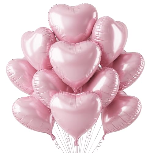 TONIFUL 30Pcs 18 Inch Pastel Light Pink Balloons Light Pink Heart Shape Foil Mylar Banners Decoration for Birthday Valentines Day Wedding Bridal Shower Anniversary Engagement Party Supplies