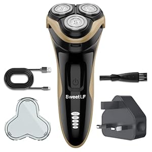 SweetLF Rasoir Electrique Homme Rechargeable Wet & Dry, Tondeuse à Barbe Haute Précision, Rasage avec 3D Têtes Rotatives, 100% Etanche&120 min d'Autonomie SWS7105 - Café Noir