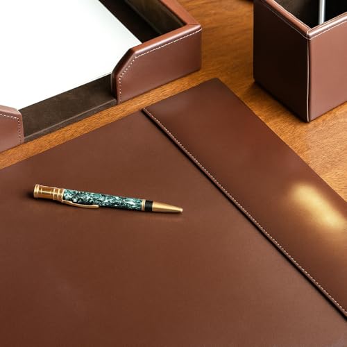 Image of Dacasso Bonded Pad with Side Rails Luxury Leather Desk Blotter for Writing, 30 x 18 (Dark Brown)