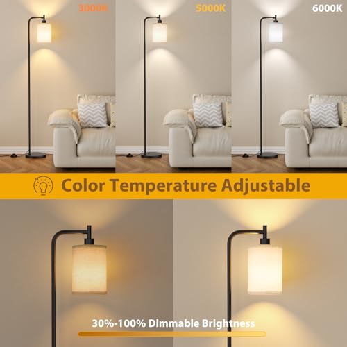 Image of Ziisee 64 inch Floor Lamp with Remote Control, Dimmable Tall Standing Lamps for Living Room Bedroom Office Corner, 9W LED Bulb Included, Foot Pedal Switch, Beige Shade Black Pole