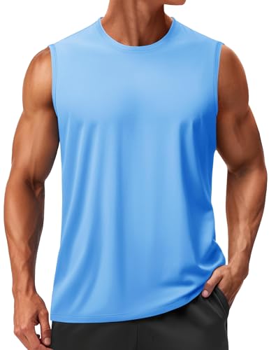 TACVASEN Herren Tank Sport Fitness Top Gym Atmungsaktive Muscle Shirt Schnelltrocknend Funktionsshirt UPF 50+ (L, Himmelblau) 1