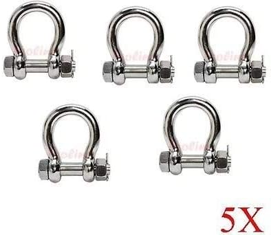 5 Pc 3/8'' Bolt Pin Anchor Shackle Marine Stainless Steel 316 D Ring Bow Rigging