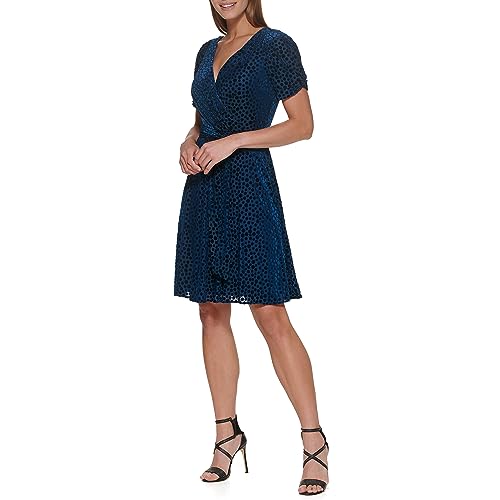 Image of DKNY Womens Sleeveless Faux Wrap Midi Dress