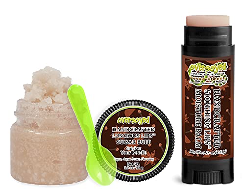 Snicker Your Doodle Soothing & Luscious Lips by OverSoyed Exfoliator & Chapped Lip Repair Lip Care Combo | Artisan Handcrafted to Order Snickerdoodle Cookie Cinnamon Buttery Caramel Flavored Exfoliating Sugar Lip Scrub & Lip Moisturizer Balm Gift Set
