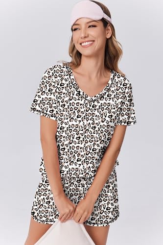 Image of Ekouaer Womens Pajamas Sets Soft 95% Cotton Pjs Short Sleeve Lounge Sets | Comfy Sleepwear Sets with pockets, ideal for Home, Mom, Party, Gifts, Daily Wear