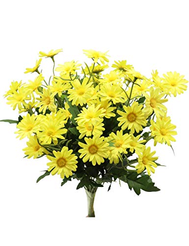 CCUCKY 2 Ramos Flores de Margarita Artificial 24 Cabezas Cada una, Simulación de Estilo Rural Plástico Colorido Flores para Mesa Ventana Balcón Decoración del Hogar (Amarillo)