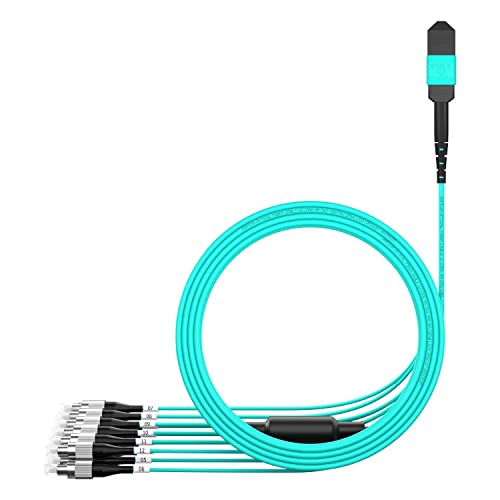 Image of AMPCOM MPO to FC Breakout Cable 50 /125μm Multimode OM3-300(12 Fiber, MPO to FC, Type B, LSZH /Riser, UPC, Aqua) 2m (6ft)