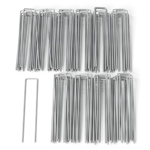 QianRuiDa Pack of 100 Garden Stakes 15cm Metal pegs, Corrosion Rresistant, Ideal for Fixing Fabric Mulch Mat, Net