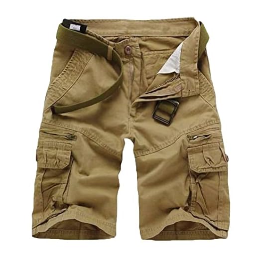 WSLCN Shorts Cargo de Algodão Bermuda Masculino com Vários Bolsos Calça Cortada de Verão (sem cinto) Cintura 40 Cáqui